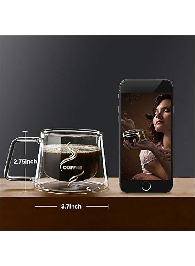 Double Wall Glass Coffee Mug With Handle Cup Heat Insulation Clear Coffee Mugs Double Layers Drinkware Tea Milk Latte Espresso Cappuccino Juice Beverages Water Iced Tea 4oz Dishwasher Safe  - Image 3