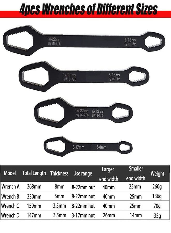 Saipe 4 Pieces Universal Multifunctional Wrenches set Adjustable Double-head Torx Wrench Self-tightening Spanner Hand Tools for 3mm-22mm Nuts - Image 3