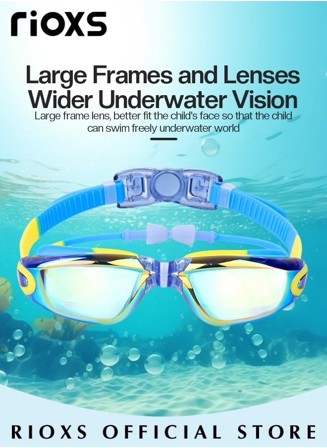 RIOXS Boys' Swimming Set,Short Swim Trunks And Swim Cap,Anti-Fog Wide View Swimming Goggles With Nose Clip Ear Plugs Goggle Case,Complete Swimwear Kit For Little Kids Boys 3-15 Beach Pool Hawaii  - Image 2