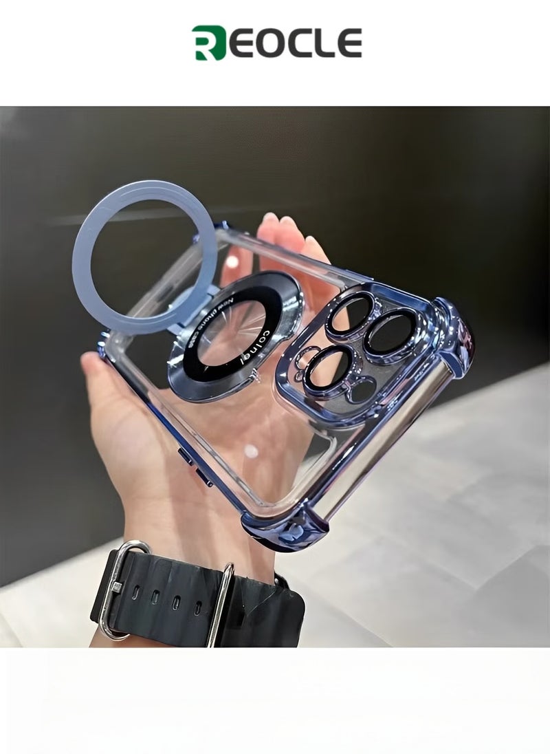 REOCLE Magnetic iPhone Case Airbag Four Corners Anti-Drop Magnetic Bracket Case Cover for iPhone 15 - Image 1