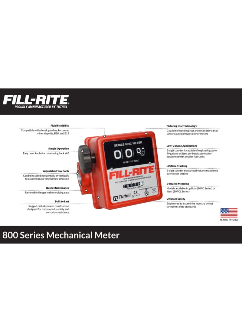 FILL RITE Fill-Rite 806C 3 Wheel Mechanical Gravity Flow 1" 5-20 GPM Fuel Transfer Meter  - Image 3