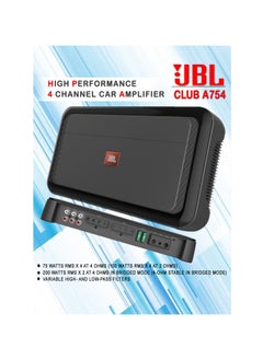 JBL JBL Club A754 4-Channel Amplifier – 75W RMS per Channel, 200W Bridged Power, and Precision Audio Control  - Image 2