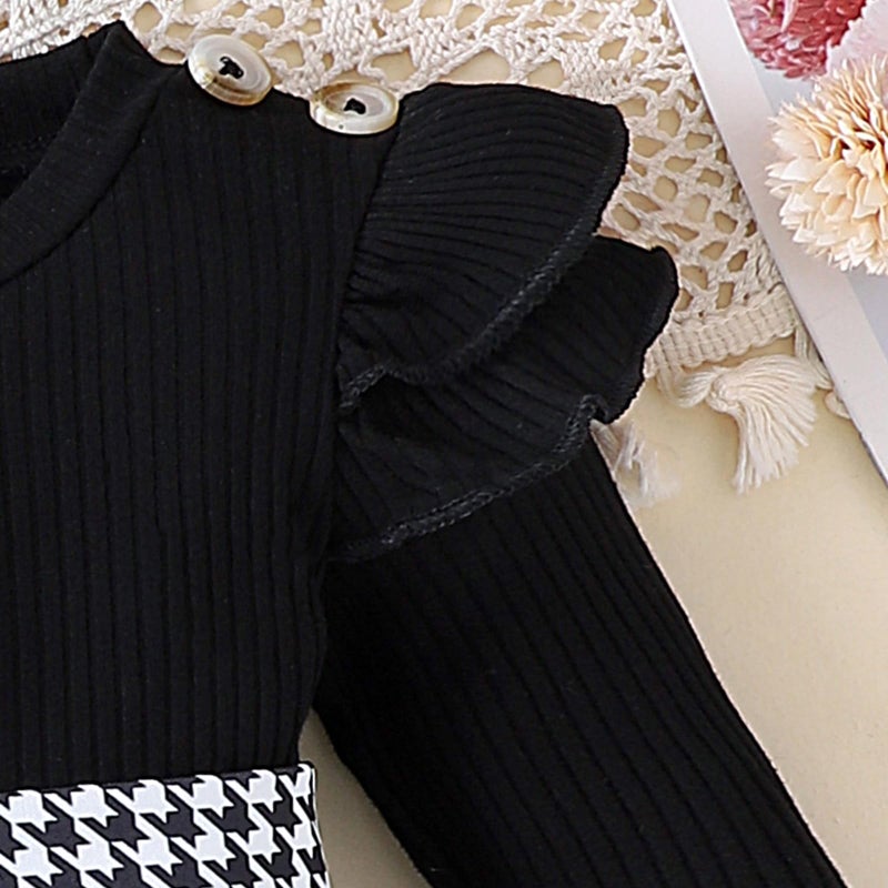Giraropa Baby Girl Fall Winter Clothes Long Sleeve Romper Dress + Socks + Headband Newborn Infant Cute Casual Outfits (Black, 0-3 Mnths) - Image 5