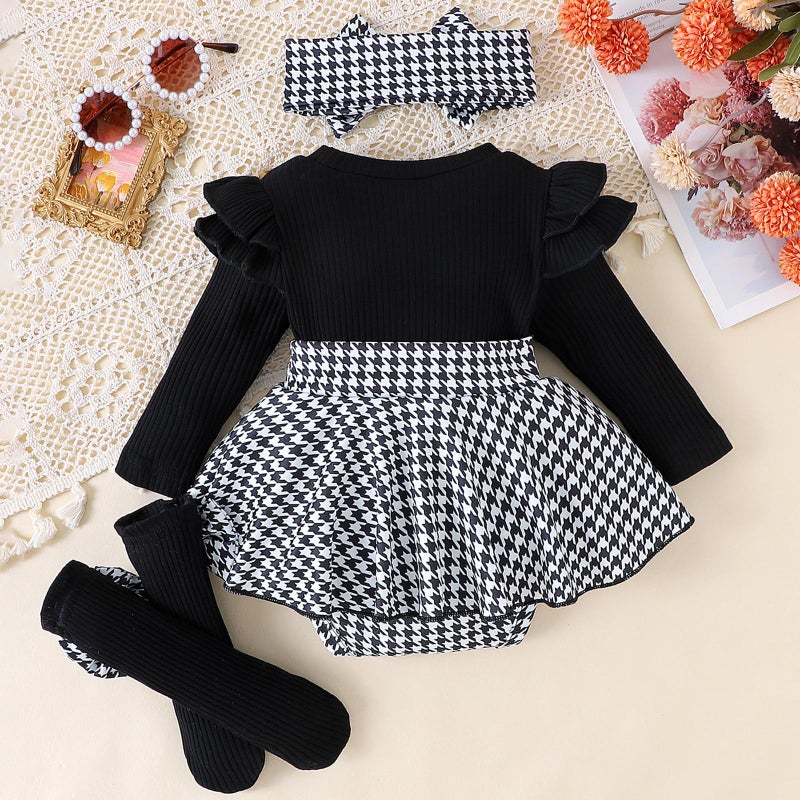 Giraropa Baby Girl Fall Winter Clothes Long Sleeve Romper Dress + Socks + Headband Newborn Infant Cute Casual Outfits (Black, 0-3 Mnths) - Image 3