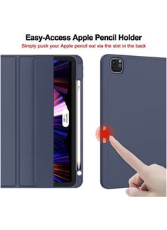 LCYLJGY Cover Case For iPad Pro 11 Inch Case 2022/2021/2020/2018 Gen with Pencil Holder,Smart iPad Case Support Touch ID and Auto Wake/Sleep with Auto 2nd Gen Pencil Charging Dark Blue  - Image 4