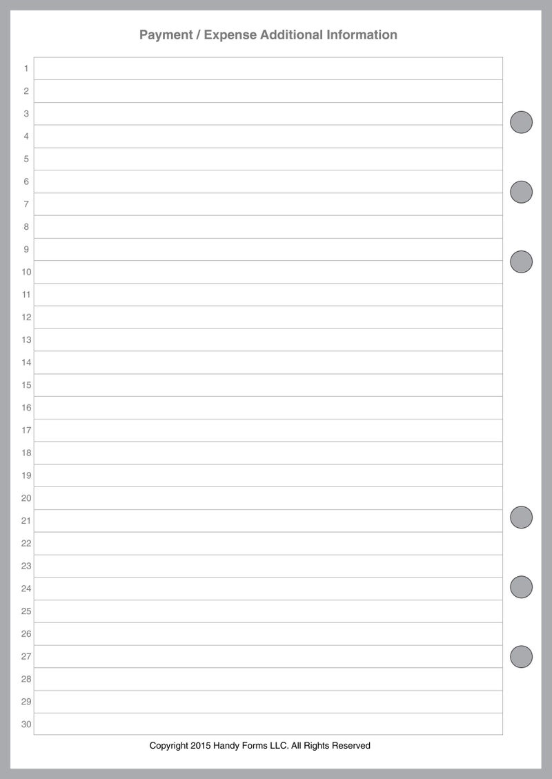 Handy Forms A5 Size Payment/Expense Record and Check Register Pages, Sized and Punched for 6-Ring A5 Notebooks by Filofax, LV (GM), Kikki K, TMI, and Others. Sheet Size 5.83" x 8.27" (148mm x 210mm) - Image 2