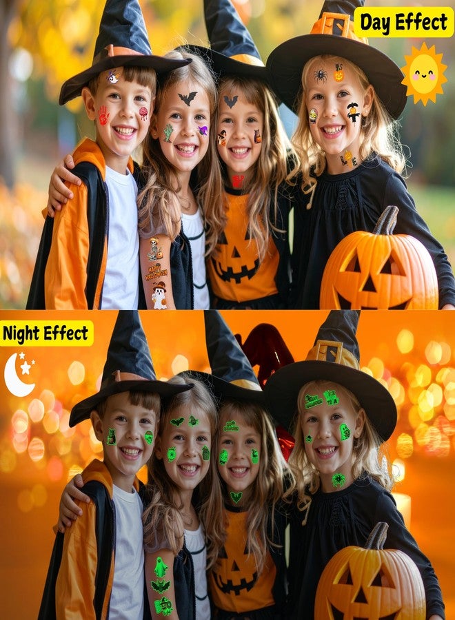 Backtopeia Glow In Dark Halloween Temporary Tattoos | Luminous Halloween Decorations Accessories Party Favors Supplies Trick Or Treat Décor Skull Skeleton Pumpkin Bat Owl Ghost Gift Idea For Kis Teen Adult-60Pcs - Image 3