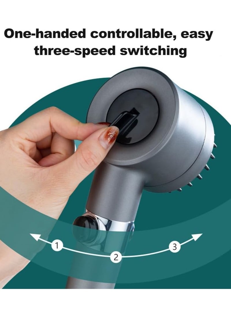 Generic High Pressure Massage Shower Head and Punch-free Shower Holder, 3 Modes Shower Head with Filter with Water Stop Button for Home use-Grey  - Image 4