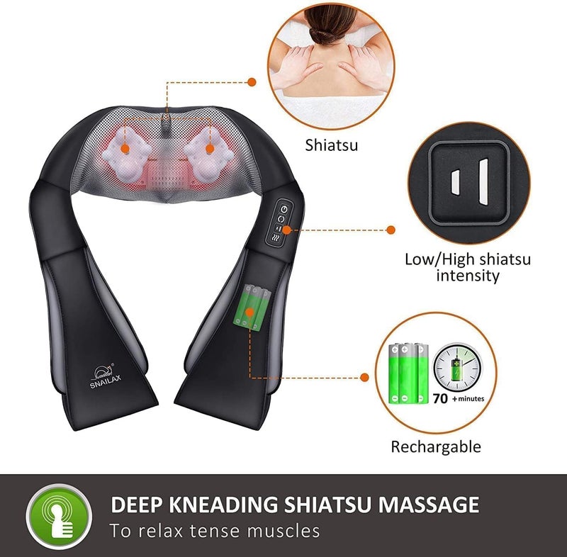 Snailax Cordless Massager - Shiatsu Neck and Shoulder Massager with Heat, Portable, Lumbar, Back Electric Massage Pillow, Christmas Gift - Image 2