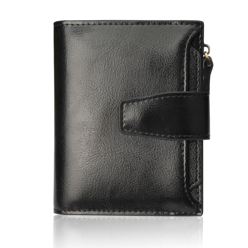 FT FUNTOR Small Wallet for Women Genuine Leather Bifold Compact RFID Blocking Zipper Pocket Ladies Credit Card Slots Purse with ID Window - Image 1