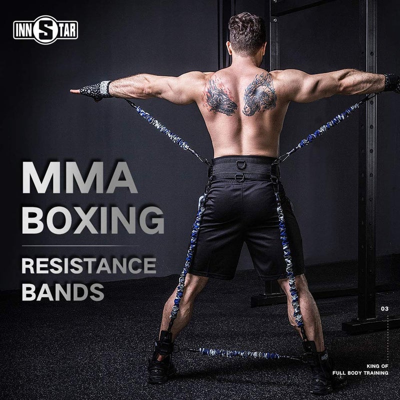 INNSTAR MMA Boxing Training Natural Latex Resistance Band Set Bodybuilding Training Equipment for Men&Women (175LB Camo Marine Blue) - Image 5