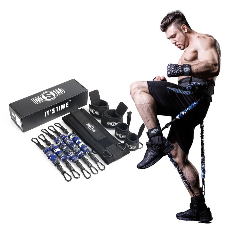 INNSTAR MMA Boxing Training Natural Latex Resistance Band Set Bodybuilding Training Equipment for Men&Women (175LB Camo Marine Blue) - Image 1