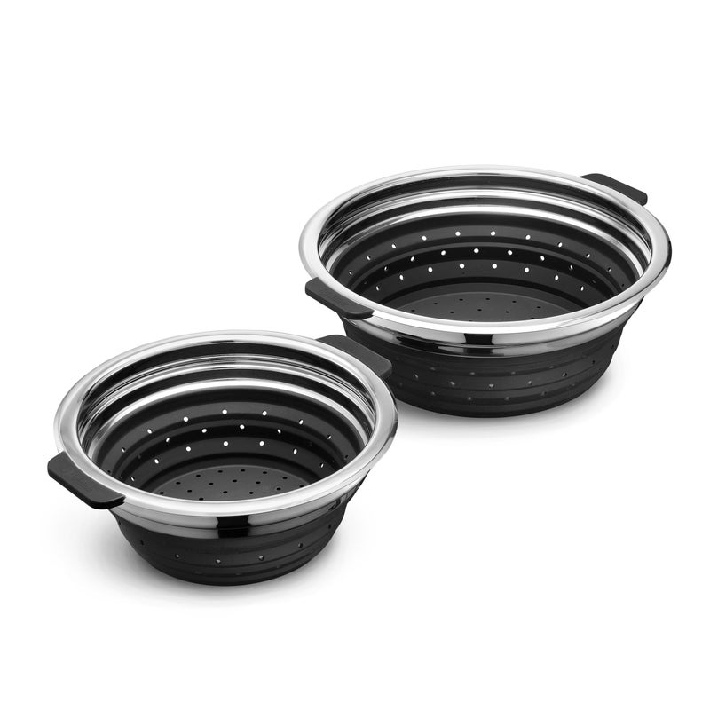 HexClad 2Piece Steamer Basket Set for Steaming and Draining Fits HexClads 3 and 8Qt Pots DishwasherSafe SpaceSaving Design HeatSafe to 425F NonSlip Handles Silicone and Stainless Steel - Image 2