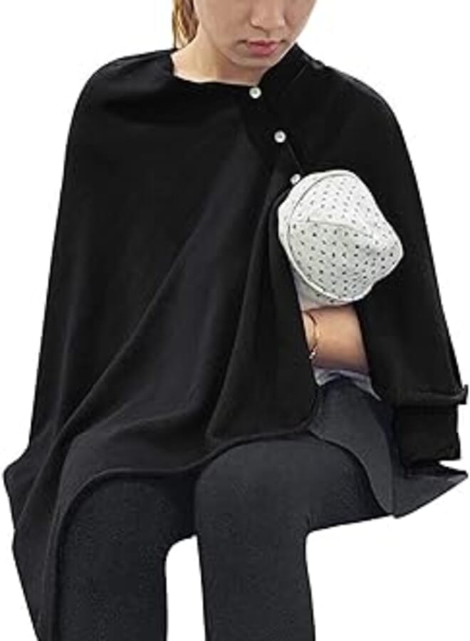 Nursing Cover Shawl for Full Privacy Breastfeeding Protection Knitted Nursing Poncho with Button Closure Breathable Nursing Scarf