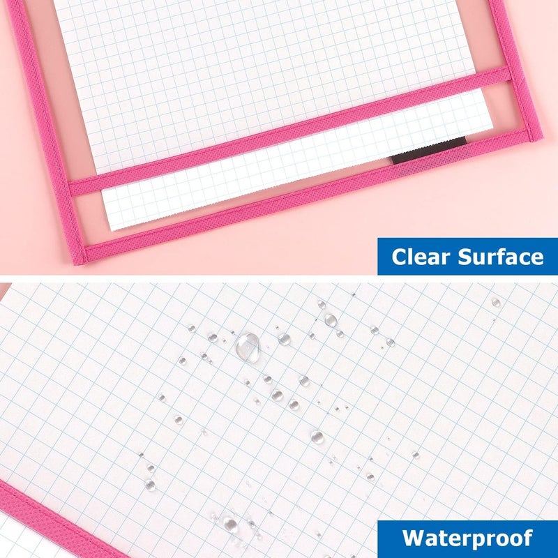 Dry Erase Pocket, 8 Assorted Colors, Ticket Holders Clear Plastic Sleeves Sheet Protectors for Classroom Supplies, School, Office, Home for Teachers, Students - Image 3