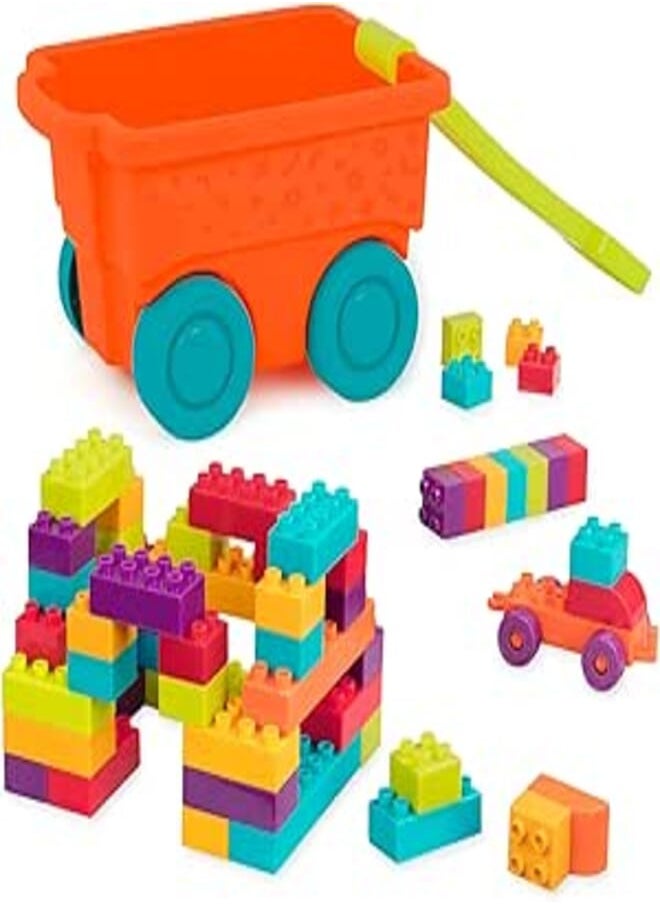 BATTAT Battat - Building Blocks & Wagon - 55-piece Block Set - Construction Playset for Kids, Toddlers - Developmental Toy - Locbloc Wagon - 18 Months + 
