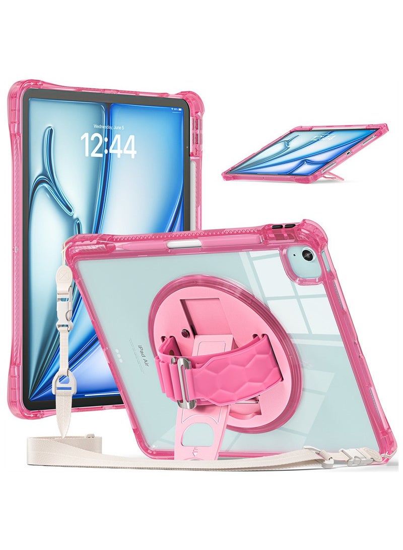 general Tablet PC Case Shockproof Protective Case Compatible with iPad Air 13 (M2) 2024/ 2025 Case with Pencil Holder, Sturdy Stand, Shoulder Strap TPU Cover Clear Back Shell Tablet