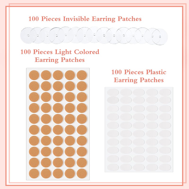 Hicarer 300 Pieces Mixed Earring Support Patches Invisible Earring Lifters White Earlobe Support Patches Waterproof Earring Support Pads Silicone Earring Stabilizers for Supporting Large Heavy Earrings - Image 3