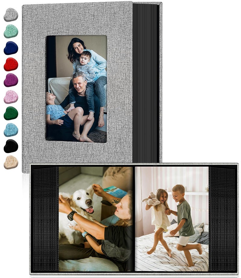 Ejblfe Photo Album 4x6Linen Cover Slidein Photo Album Book Can Holds 100 4x6 Photos with 50 Black Sheets for FamilyWeddingBaby and Holiday Pictures Gray