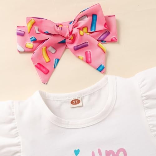 Viworld Toddler Baby Girl Clothes Two Sweet Birthday Outfit Short Sleeve Ruffle Top +Donut Skirts 2nd Birthday Outfits girl 3Pcs - Image 2