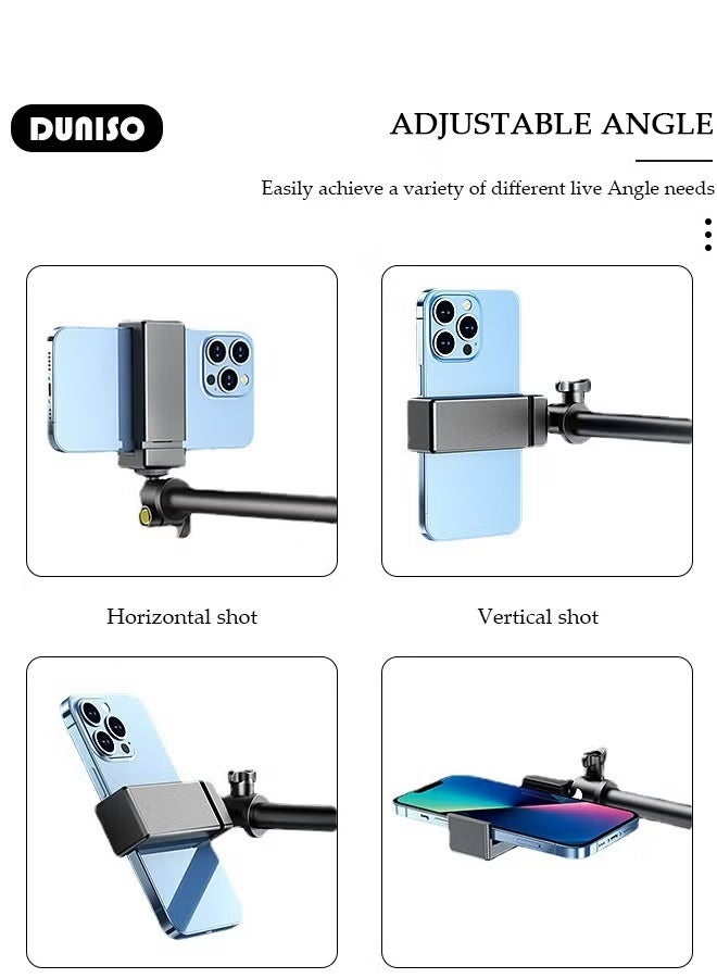 DUNISO Selfie Ring Light with Extendable Desk Stand and 2 Phone Holder, Dimmable LED Beauty Camera Ring light with Bluetooth Remote Control for Makeup, Photo Selfie, Video Recording, Live Streaming, Cooking Filming - Image 2