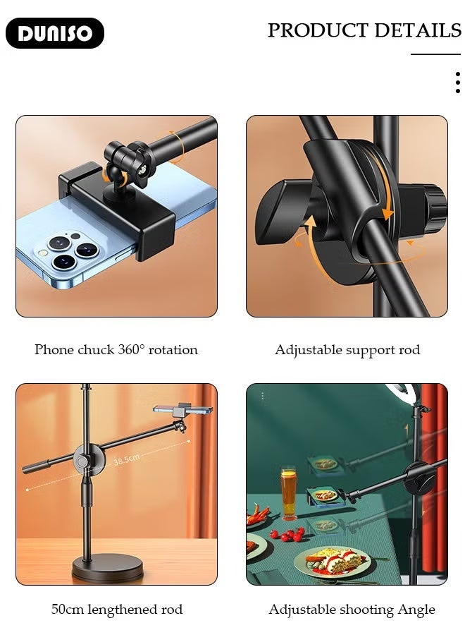 DUNISO Selfie Ring Light with Extendable Desk Stand and 2 Phone Holder, Dimmable LED Beauty Camera Ring light with Bluetooth Remote Control for Makeup, Photo Selfie, Video Recording, Live Streaming, Cooking Filming - Image 3