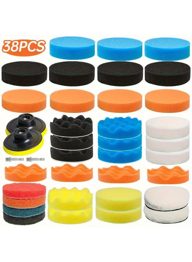 38pcs 3 Inch Foam Polishing Pad Set Car Drill Bit With Fleece Pads For Headlight Repair Kit Car Detailing Supplies As Shown 1set - Image 3