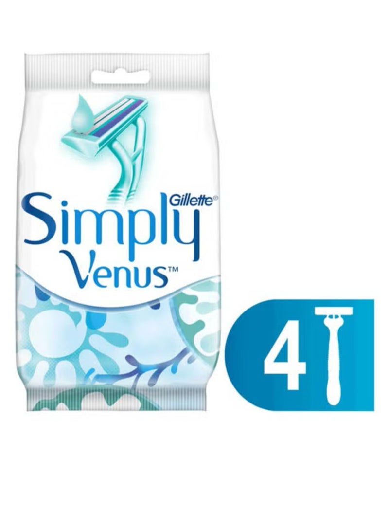 ماكينة حلاقة سيمبلي فينوس بشفرتين للنساء من جيليت 4 قطع - Image 1