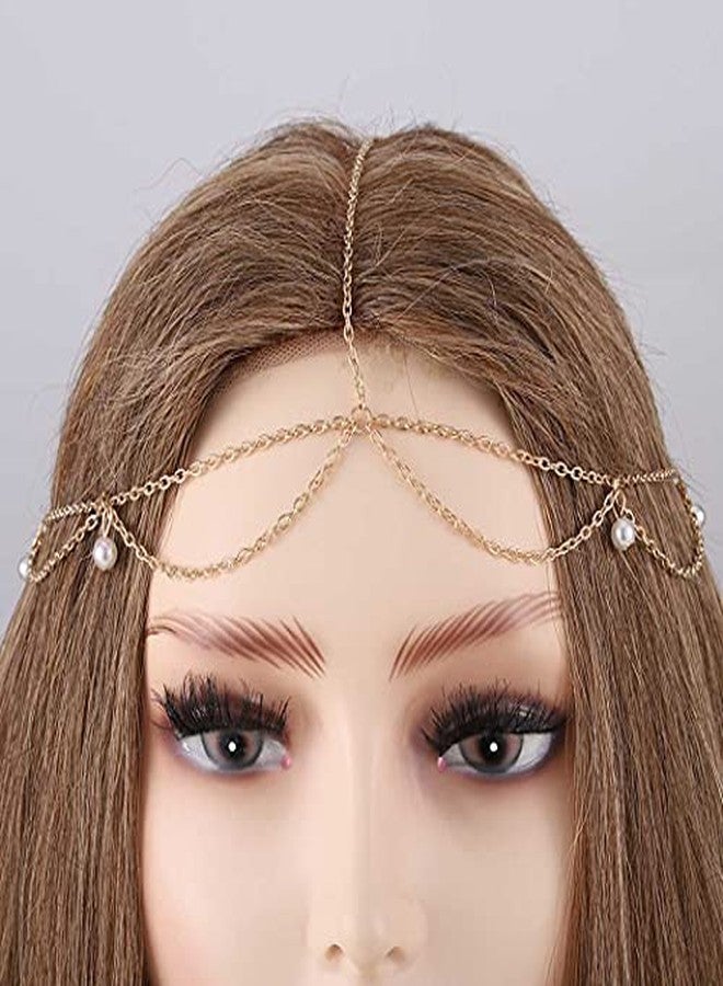 Cerun 1 Pcs PremiumPearl Head Chain Jewelry Gold Hair Chain Boho Headpiece Festival Hair Jewelry for Women and Girls - Image 3