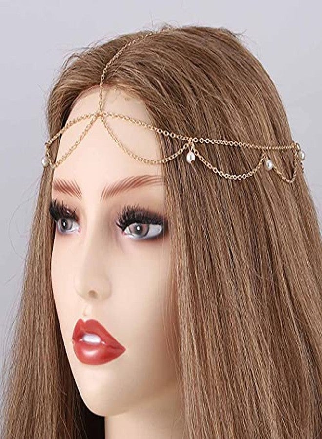 Cerun 1 Pcs PremiumPearl Head Chain Jewelry Gold Hair Chain Boho Headpiece Festival Hair Jewelry for Women and Girls - Image 5