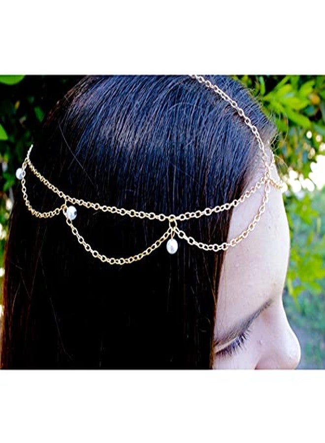 Cerun 1 Pcs PremiumPearl Head Chain Jewelry Gold Hair Chain Boho Headpiece Festival Hair Jewelry for Women and Girls - Image 4