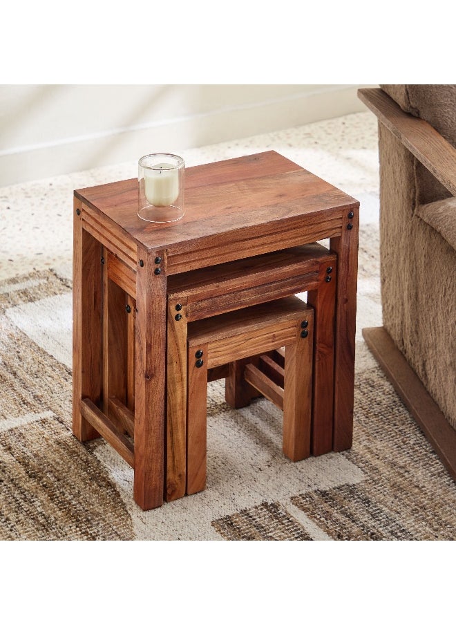 Home Box Arya Solid Wood Nest of Tables - Set of 3  - Image 3