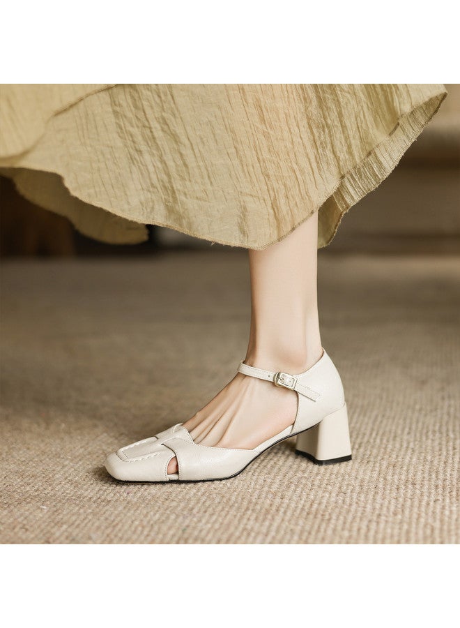 AME Fashion Simple Hollowed Sandals 2025 Summer New Versatile Retro Block Heel Elegant Sandals For Women - Image 4