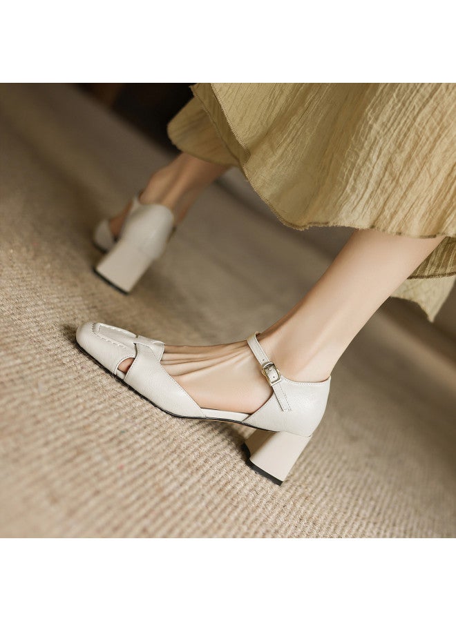 AME Fashion Simple Hollowed Sandals 2025 Summer New Versatile Retro Block Heel Elegant Sandals For Women - Image 3