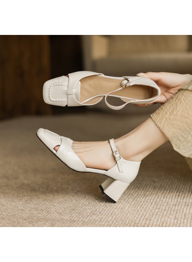 AME Fashion Simple Hollowed Sandals 2025 Summer New Versatile Retro Block Heel Elegant Sandals For Women - Image 5