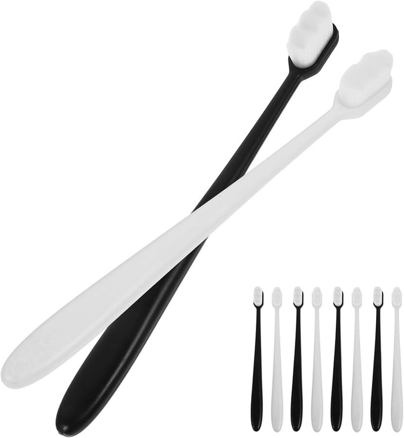 مجموعة فرشاة أسنان بشعيرات ناعمة 10 قطع، شعيرات فائقة النعومة، مقاومة لنزيف اللثة، مناسبة للسفر، أبيض وأسود - Image 1