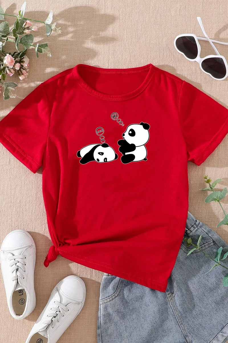 ONLYTRENDWEAR Childrens Sleep Panda Printed Cotton Tshirt 3-4 Years Old Red