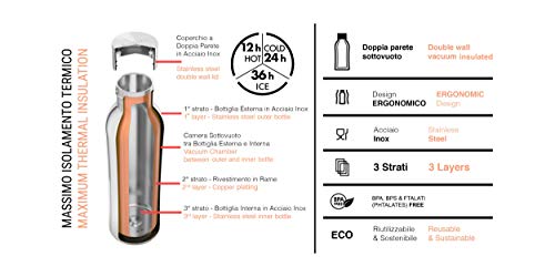 BUGATTI B BOTTLES TWIN Water bottle Pink 500 ML, Water Flask that keeps liquids hot for H12, cold for H24 and ice for H36, 18/10 Stainless steel water bottles, Reusable Gym bottle - Image 3