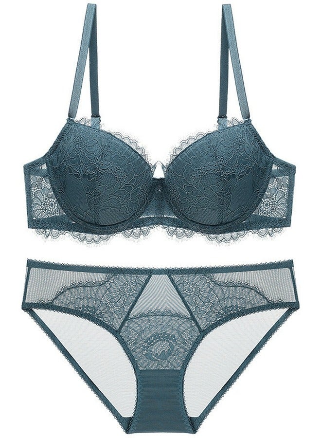Breathable Thin Cup Lace Bra And Panty Set Dusty Blue