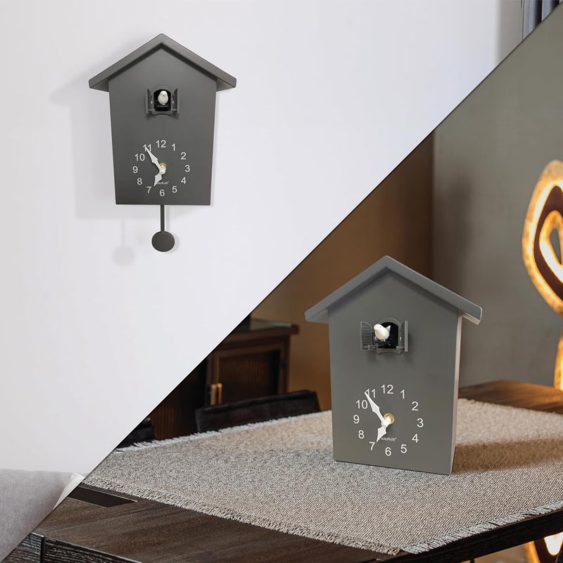 WALPLUS Minimalist Cuckoo Clock Grey Pendulum Quartz Bird Clock Pendulum Clock Wall Art Wall Clock Home Bedroom Office Living Room Decoration Clock Idea - Image 1