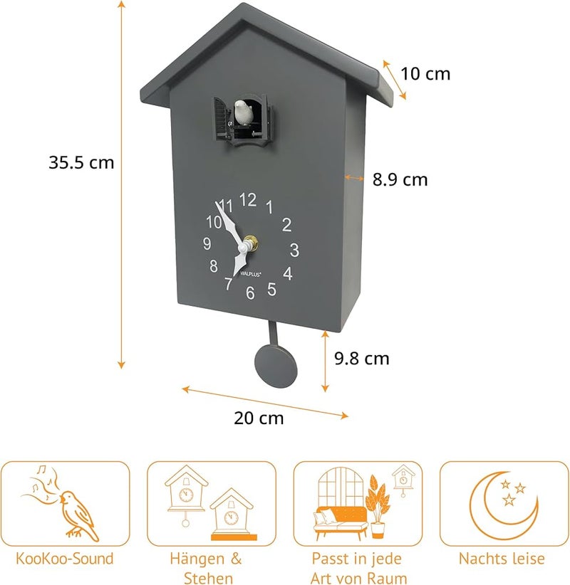 WALPLUS Minimalist Cuckoo Clock Grey Pendulum Quartz Bird Clock Pendulum Clock Wall Art Wall Clock Home Bedroom Office Living Room Decoration Clock Idea - Image 5
