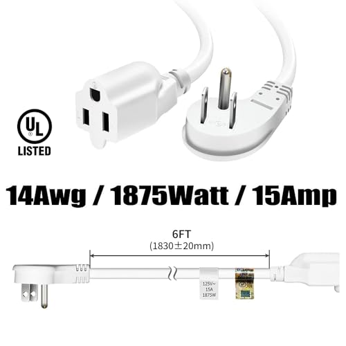 FIRMERST 1875W 6 Feet 15A Flat Plug Low Profile Extension Cord 14 AWG White - Image 2