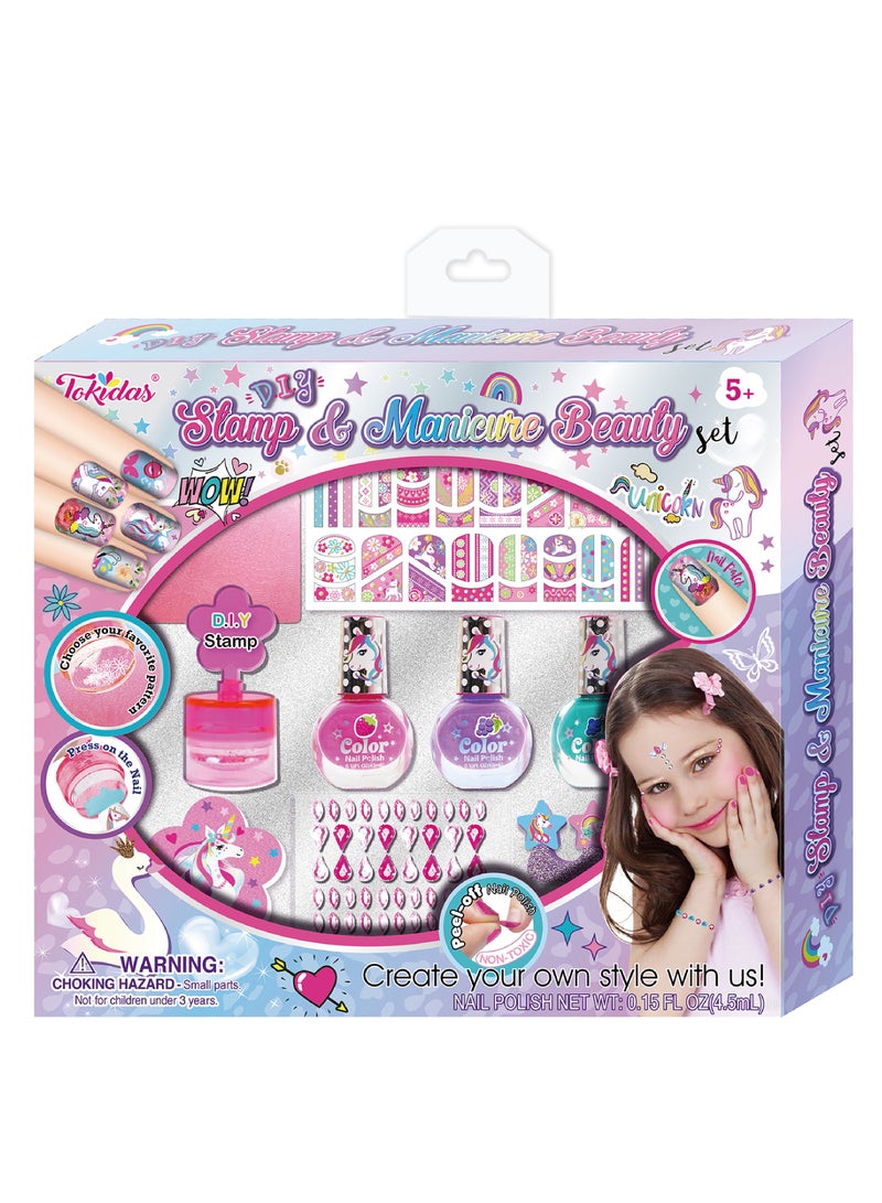 Remy Belle D.I.Y Stamp and Manicure Beauty Gift for Girls Daughter Birthday for age 5, 6,7,8,9,10 Handmade Press on Nails Nail Polish Bottle Professional Nail Files - Image 1