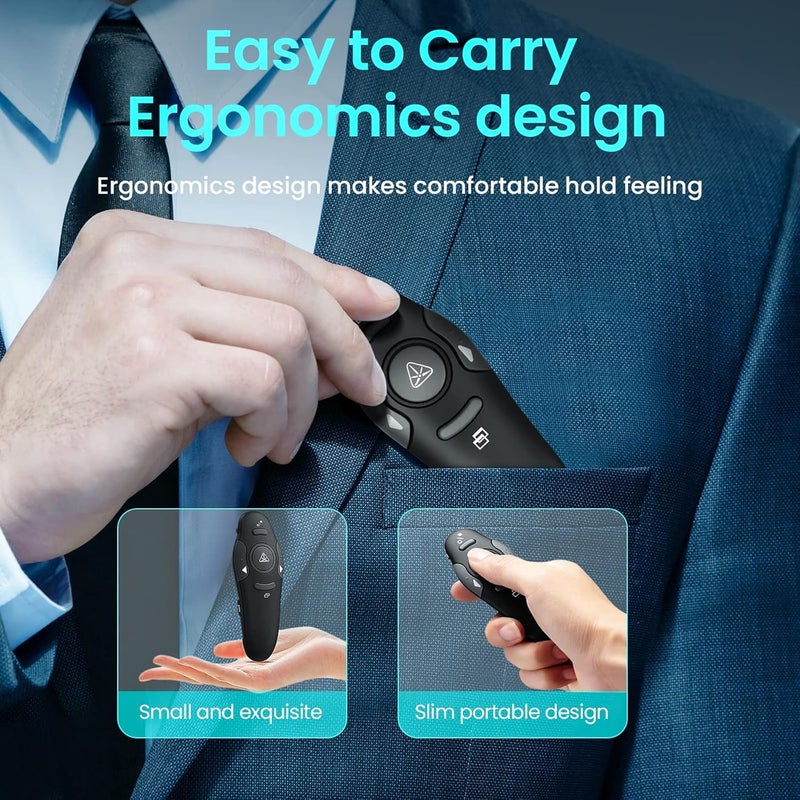 2.4GHz Wireless Presentation Clicker Remote, USB PowerPoint Presenter with Laser Pointer, Slide Control for PC Laptop, Mac, Keynote, Google Slides, Presentation Remote, Black.