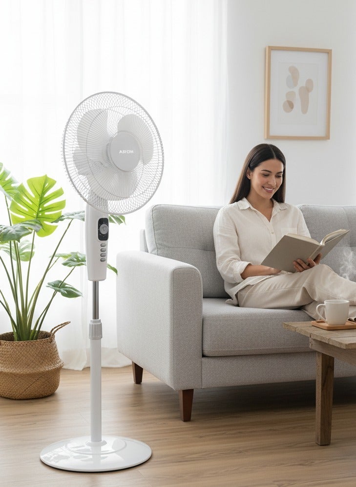 أريون اريون مروحة بلانكو العمودية 16 بوصة - 55 واط، 5 شفرات، 3 سرعات مع مؤقت مدمج (موديل: FS-1641، أبيض/رمادي) - Image 2