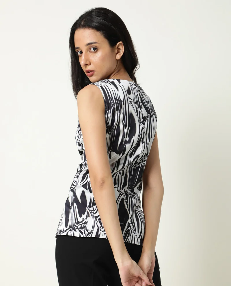 Rareism Women's Abstract Print Asymmetric Top