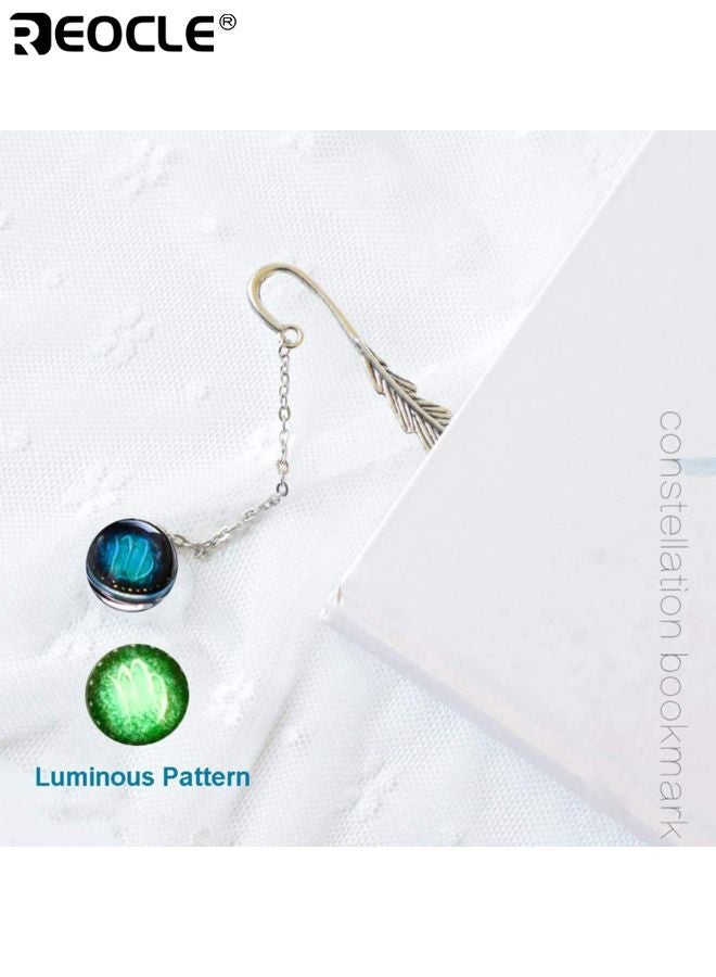 ريوكل مجموعة الإشارات المرجعية المعدنية الرجعية على شكل ريشة اثني عشر كوكبة تصميم هدايا إبداعية للقراء النساء والأصدقاء والمعلمين والأطفال ديكورات الكتب (برج العذراء) - Image 2