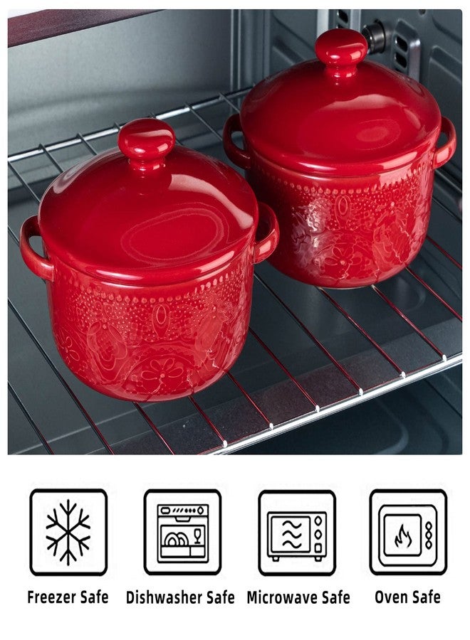 FE FUN ELEMENTS Mini Cocotte Set, 10 OZ Small Casserole Dishes with Lids, Ceramic Kitchen Casserole Sets With Handles, French Onion Soup Bowls, Soup Crocks for French Onion, Desserts, Beef Stew, Cereal, Pot Pies, Set of 4 (Red) - Image 2
