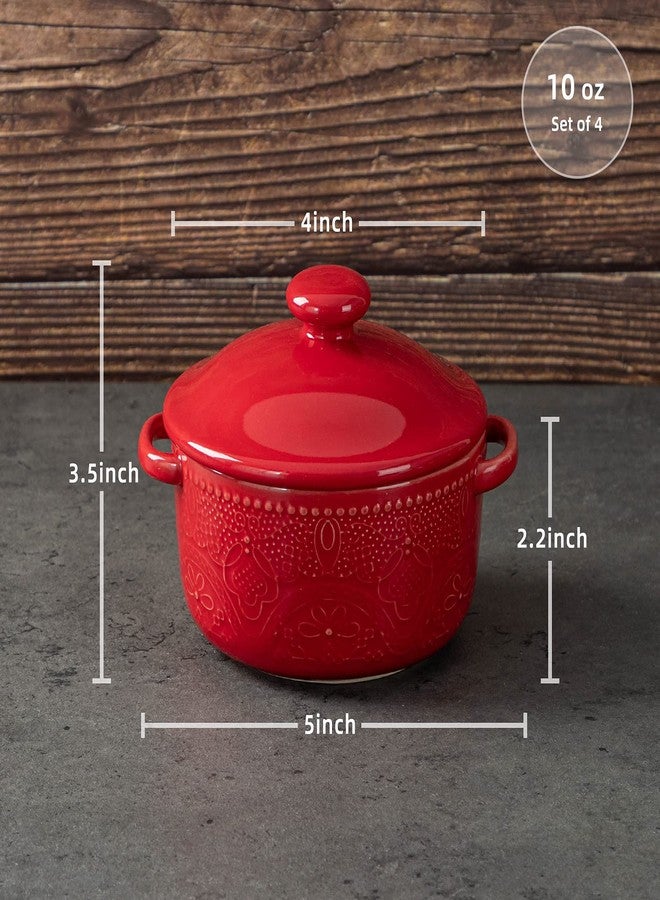 FE FUN ELEMENTS Mini Cocotte Set, 10 OZ Small Casserole Dishes with Lids, Ceramic Kitchen Casserole Sets With Handles, French Onion Soup Bowls, Soup Crocks for French Onion, Desserts, Beef Stew, Cereal, Pot Pies, Set of 4 (Red) - Image 3