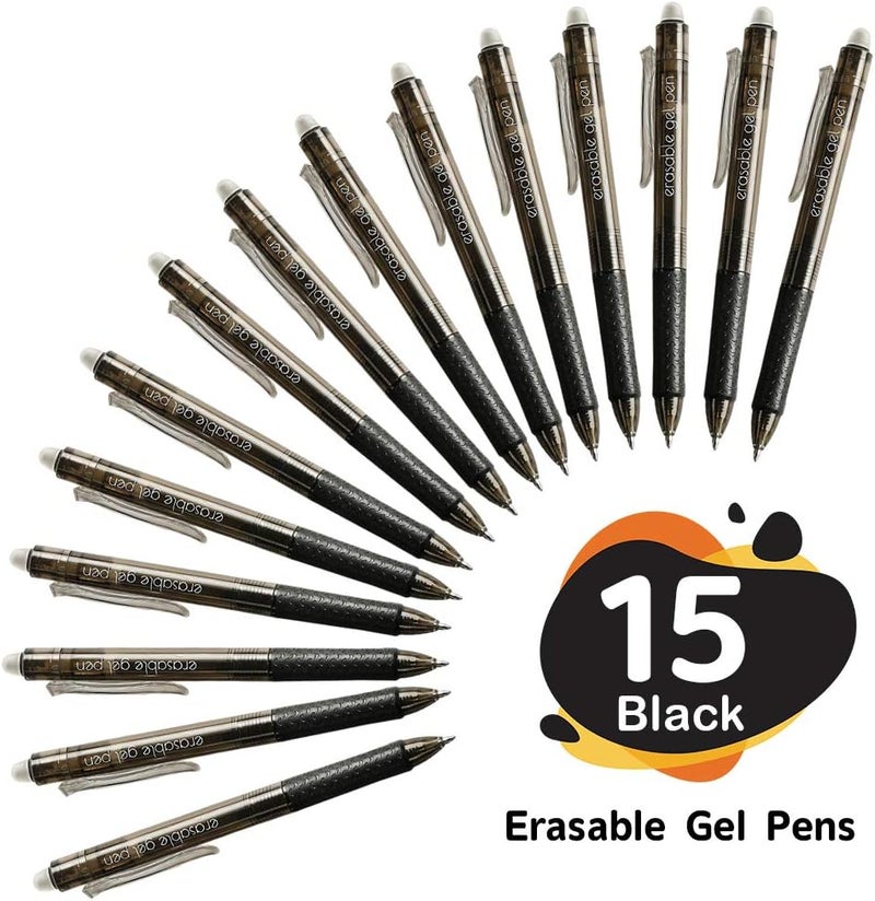 Lineon Erasable Gel Pens, 15 Pack Black Retractable Erasable Pens Clicker, Fine Point, Make Mistakes Disappear, Black Inks for Writing Planner and Crossword Puzzles… - Image 2